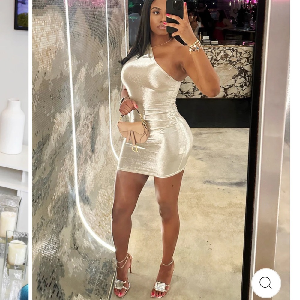 Gold Metallic One Shoulder Mini Dress